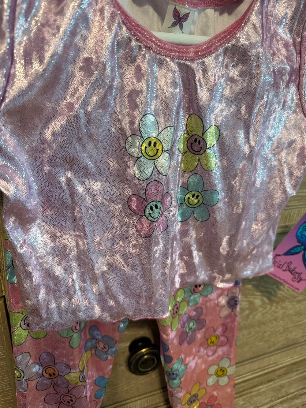 Social Butterfly Kids Velvet Floral Smile Set - Pink